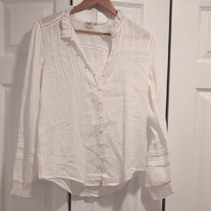 Faherty White Lightweight Button-Front Pintuck Blouse